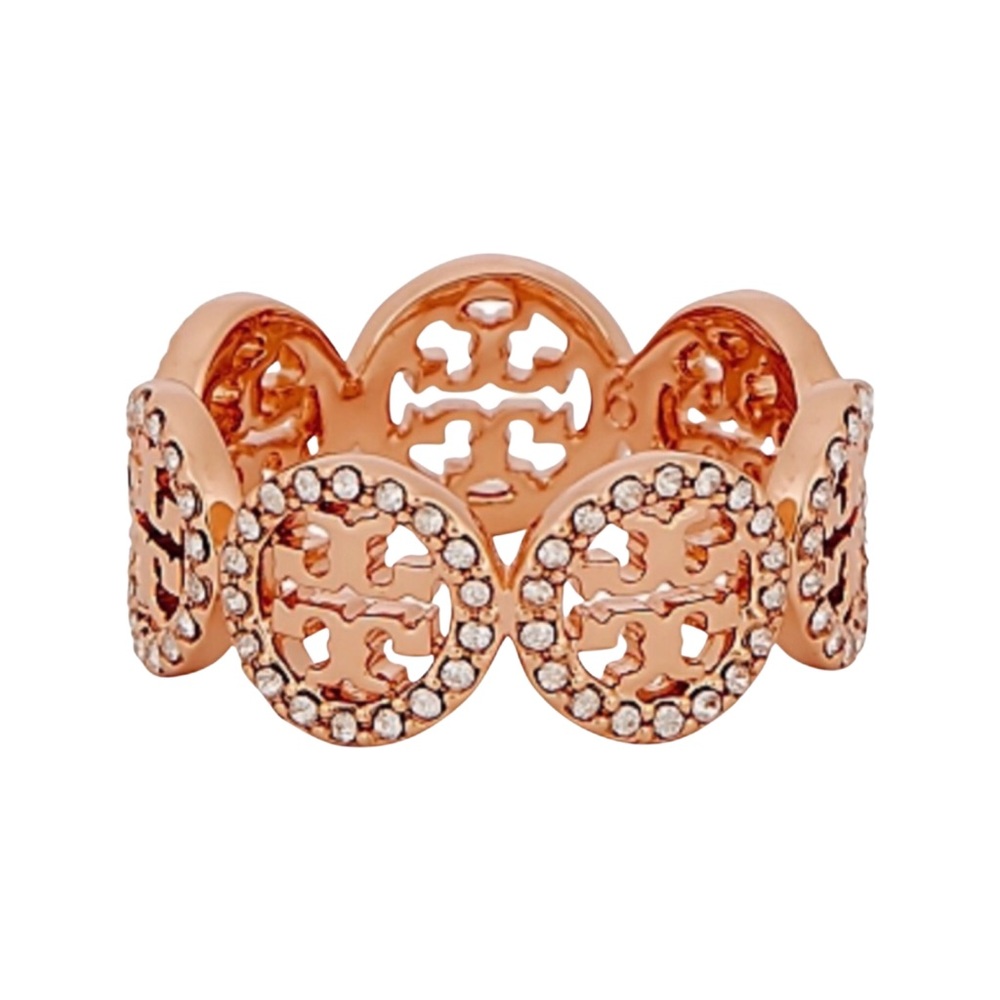 TORY BURCH • Rose Gold Miller Crystal Logo Band Ring